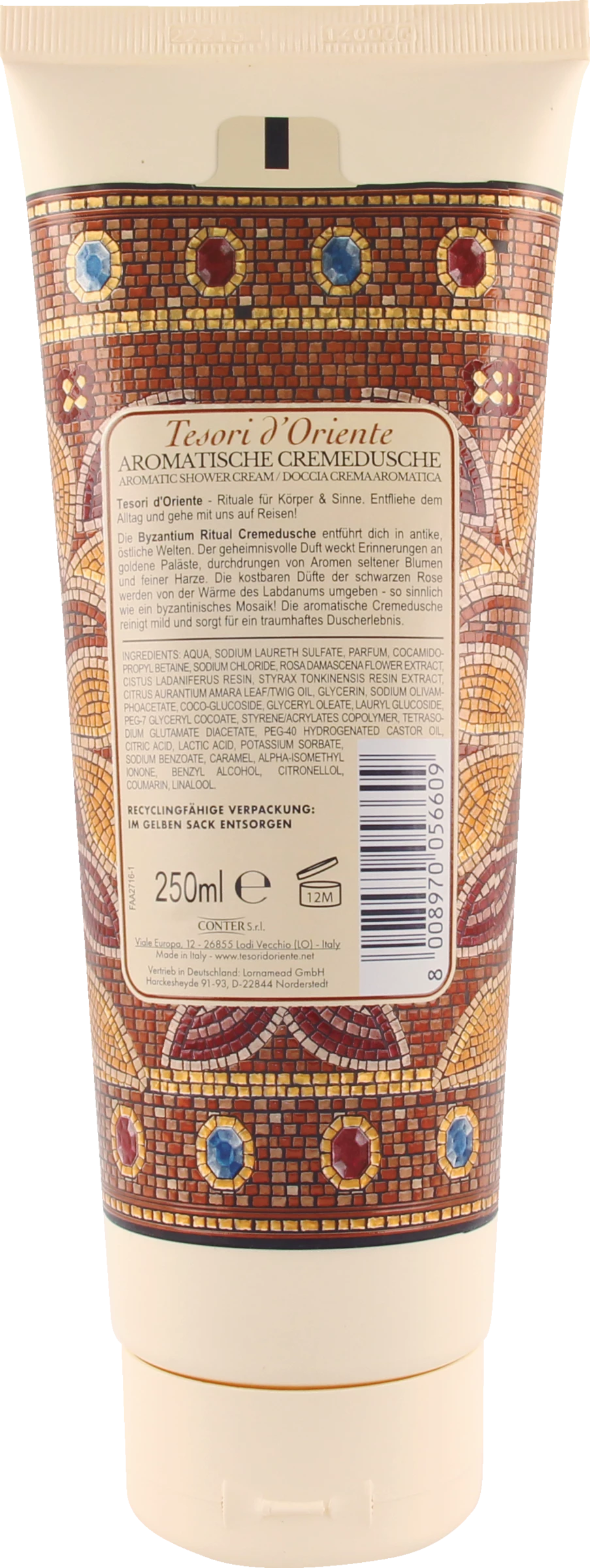 Tesori D'Oriente Aromatische Cremedusche BYZANTIUM Schwarze Rose & Labdanum 2 Tesori D'Oriente Aromatische Cremedusche BYZANTIUM Schwarze Rose & Labdanum – Bild 2