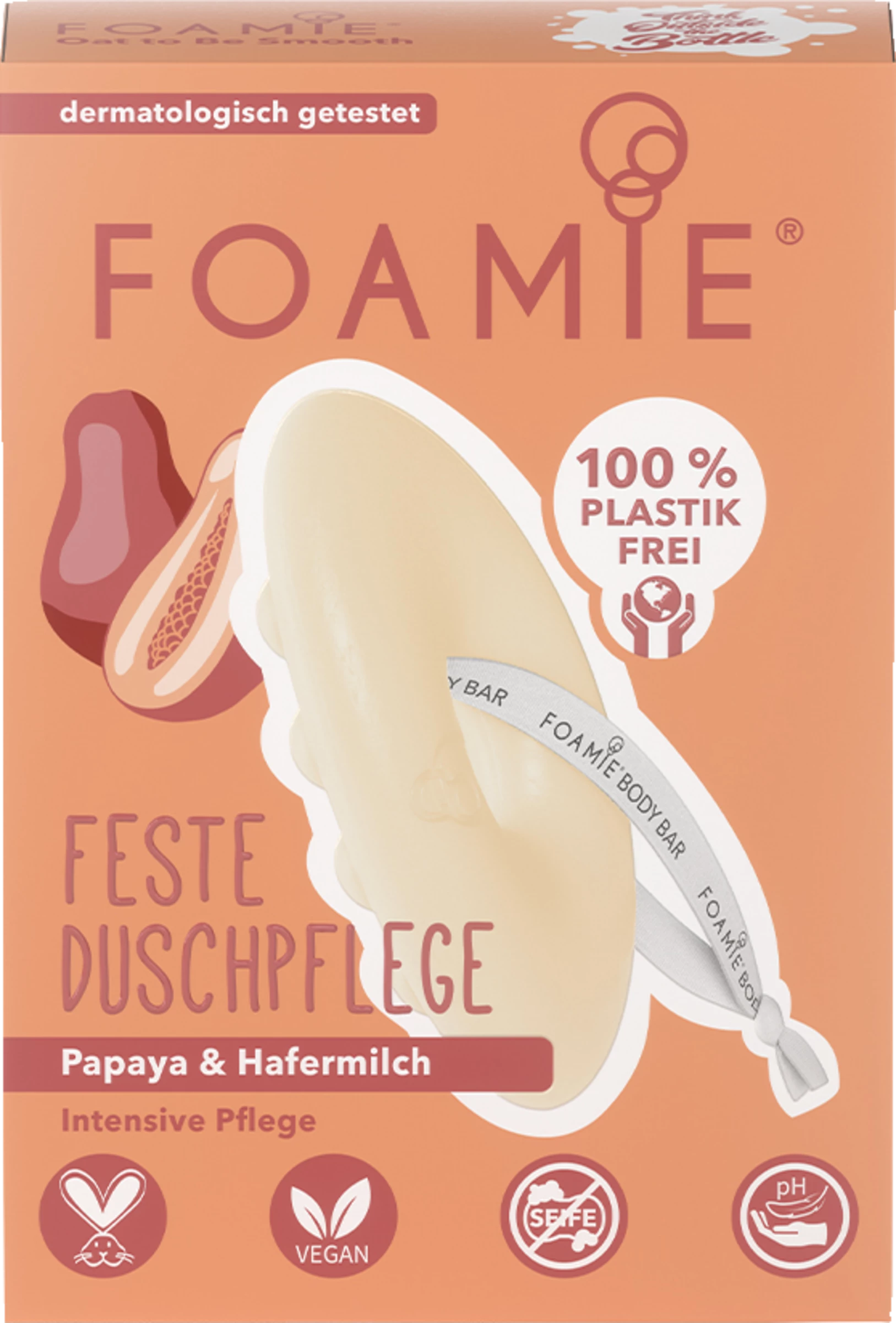 Foamie Feste Duschpflege Papaya & Hafermilch 2 Foamie Feste Duschpflege Papaya & Hafermilch – Bild 2