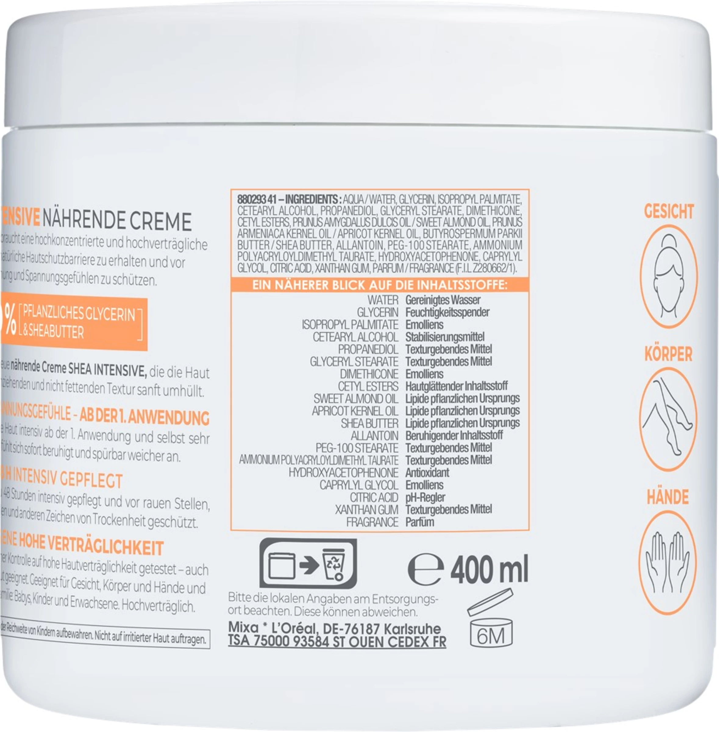 MIXA Shea Intensive Nährende Creme 3 MIXA Shea Intensive Nährende Creme – Bild 3