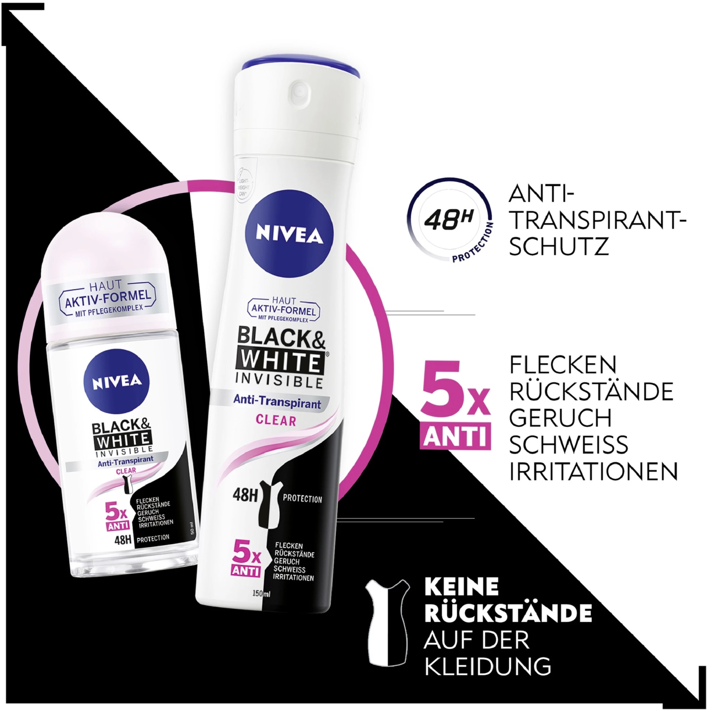 NIVEA Anti-Transpirant Roll-on Black & White Invisible Clear 8 NIVEA Anti-Transpirant Roll-on Black & White Invisible Clear – Bild 8