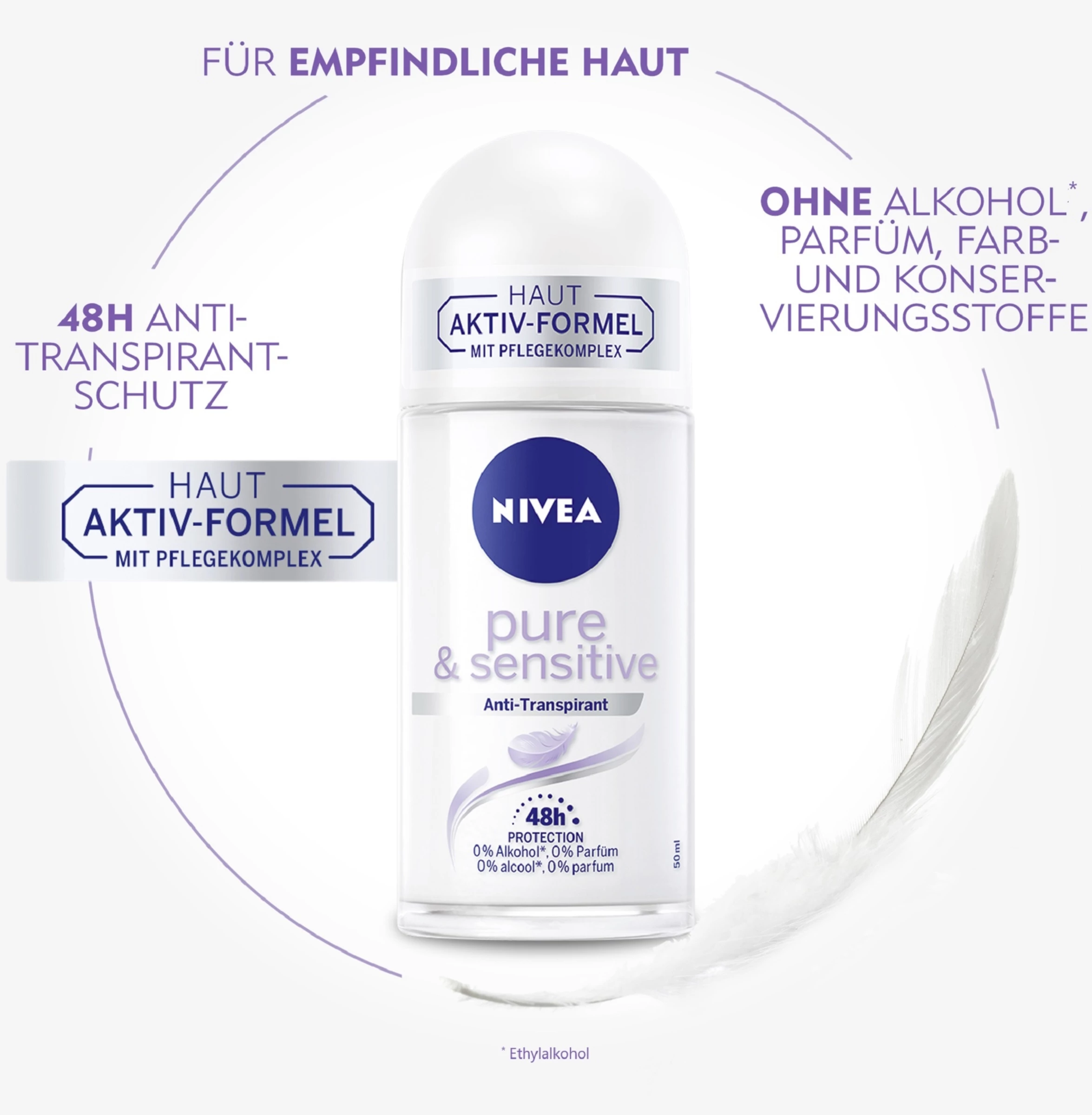 NIVEA Anti-Transpirant Roll-on Pure & Sensitive 4 NIVEA Anti-Transpirant Roll-on Pure & Sensitive – Bild 4