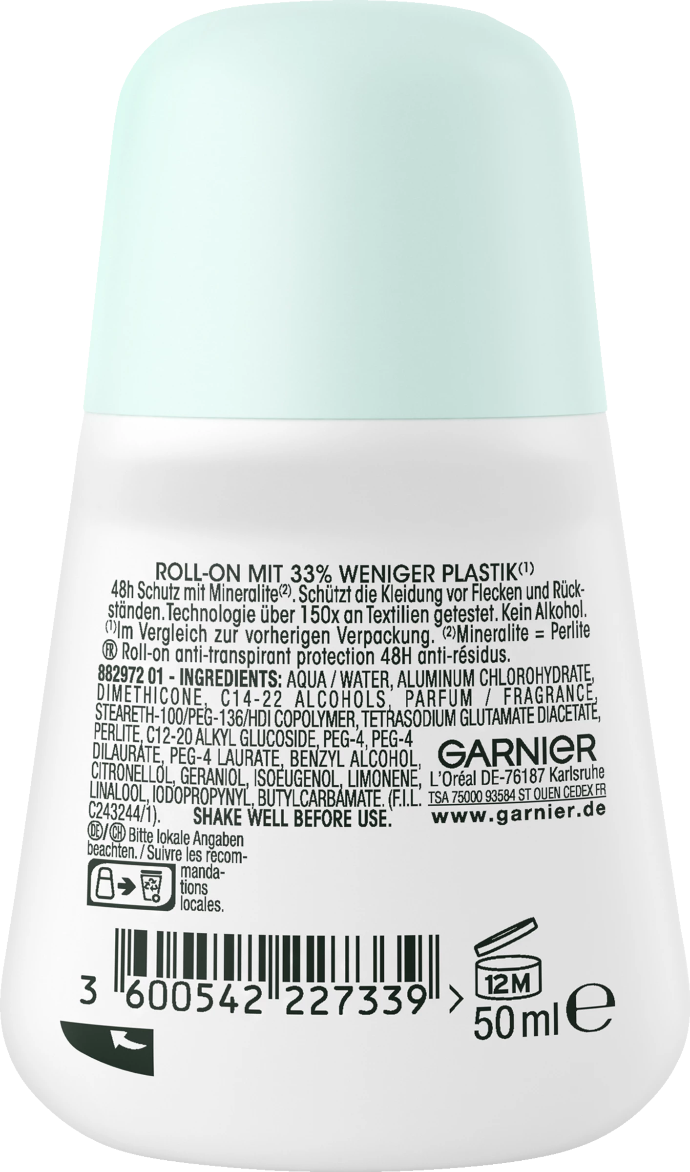 Garnier Mineral Invisible Black, White & Colors Roll-on Anti-Transpirant 2 Garnier Mineral Invisible Black, White & Colors Roll-on Anti-Transpirant – Bild 2