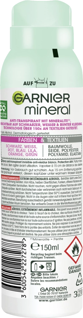Garnier Mineral Invisible Protection Black, White Colors Spray Anti-Transpirant 2 Garnier Mineral Invisible Protection Black, White Colors Spray Anti-Transpirant – Bild 2