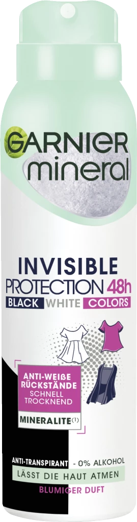 Garnier Mineral Invisible Protection Black, White Colors Spray Anti-Transpirant 1 Garnier Mineral Invisible Protection Black, White Colors Spray Anti-Transpirant